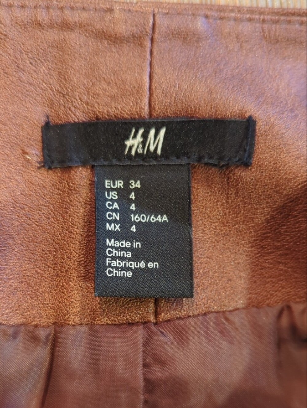 H&M Brown Faux Leather Mini Skirt with Asymmetrical Zip Detail - Picture 3 of 4